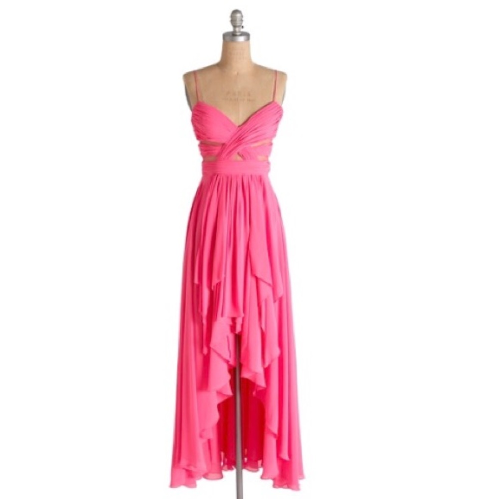 CACHE Pink High Low Illusion Chiffon Dress Sz 4